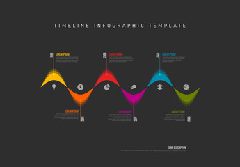 Color line multipurpose thread horizontal dark timeline infographic template with icons