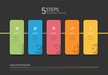 Five steps solid pastel color blocks with big numbers in the corner on dark background