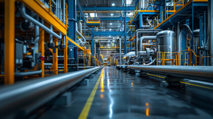 A wide-angle view of a large, modern industrial facility with intricate pipelines and advanced machinery.