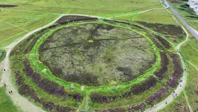 Aerial View, Ring of Brodgar, Orkney, Scotland UK, Prehistoric Neolithic Henge, UNESCO World Heritage SIte, Drone Shot 60fps