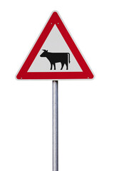 Verkehrsschild Warnung vor Viehtrieb isoliert  mit Transparenz