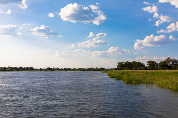 Beautiful panorama view at the area of ​​the Okawango River near Divundu and Mahango national...