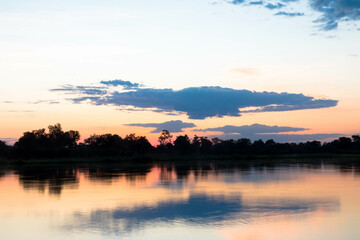 Beautiful panorama sunrise view at the area of ​​the Okavango River near Divundu and Mahango...