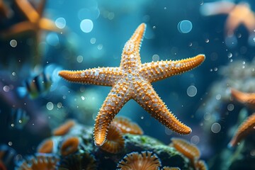 Captivating Starfish Amid Vibrant Underwater Marine Ecosystem