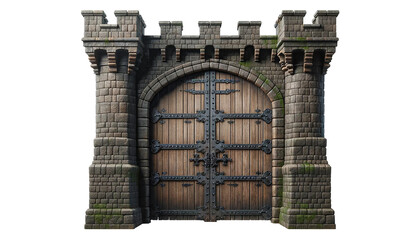 Medieval castle door isolated on white background