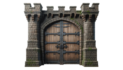 Medieval castle door isolated on white background