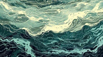Obraz premium Abstract Background Featuring Seawater Flow Under Light, Capturing The Dynamic And Ever-Changing Nature Of The Ocean, Evoking Feelings Of Movement And Energy, Cartoon Background