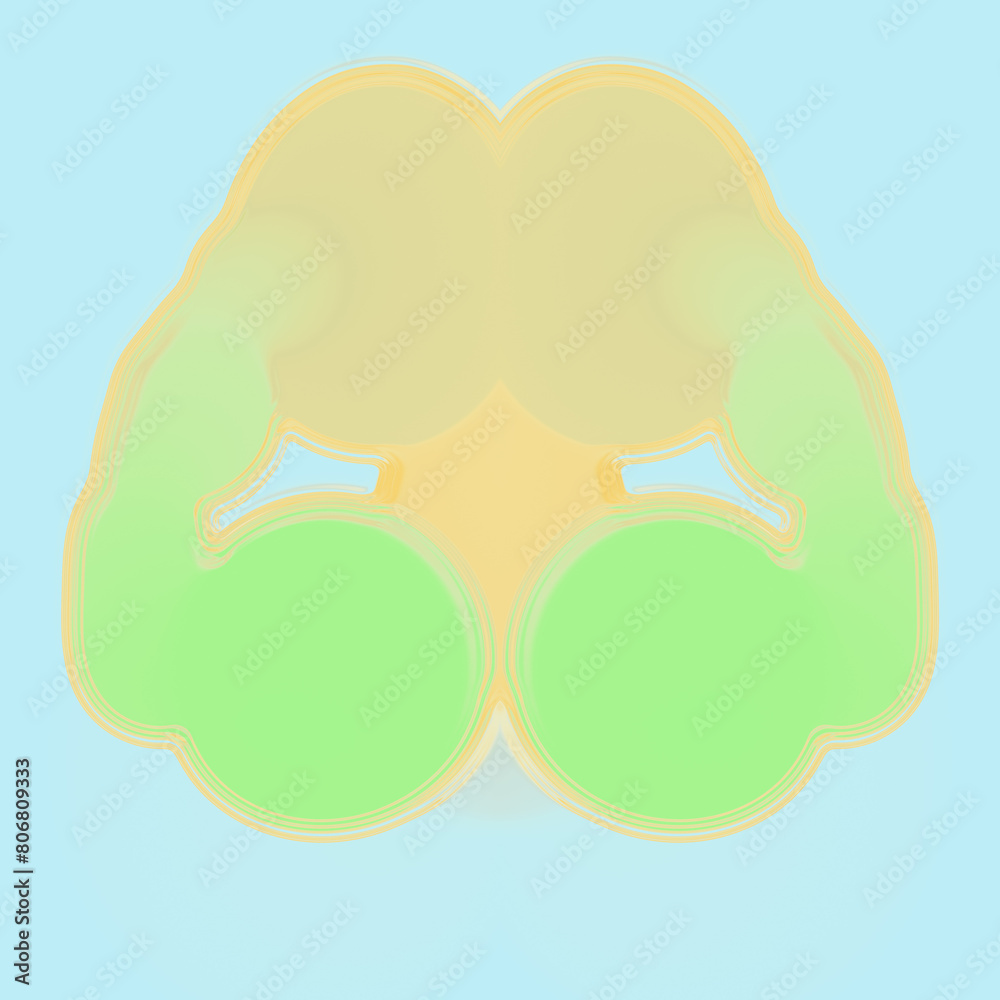 Poster Digital illustration in an abstract style of symmetrical figures in yellow-green tones. 3d rendering