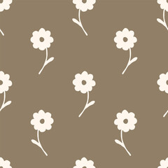Light flowers on a gray-brown background. Simple floral vector seamless pattern. For fabric prints, textile products, men's shirts, clothes.