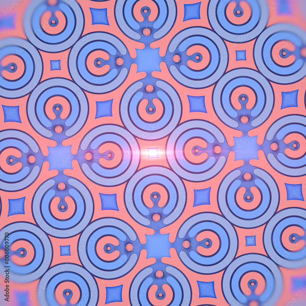 Aufkleber Array of intricate geometric shapes and flowing gradients. 3d rendering digital illustration