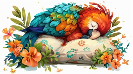 Obraz premium Cute beautiful parrot sleeping illustration 