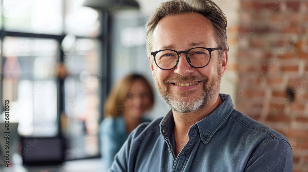 Poster confident mature man in office