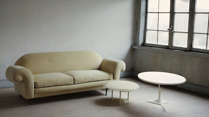 Sofa In Grey Mist Fabric Brown Legs
