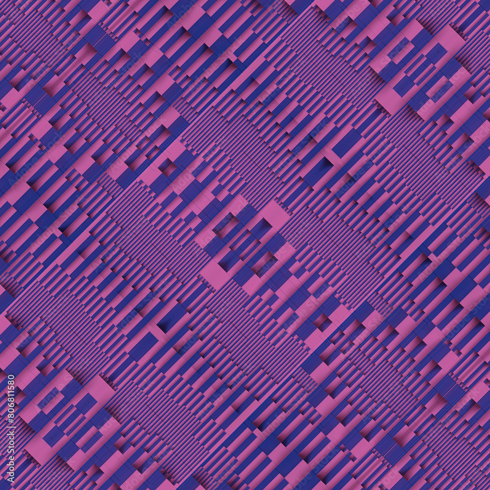 Poster fascinating wave-like 3d rendering digital illustration of geometric shapes in pink and purple