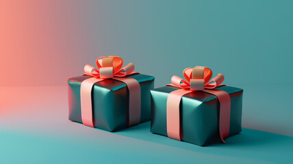 Obraz premium Two wrapped presents on blue background