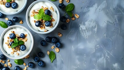 Promoting Healthy Breakfast Options: Yogurt, Blueberries, and Vegan Choices. Concept Breakfast Ideas, Healthy Eating, Vegan Options, Yogurt Recipes, Blueberry Benefits