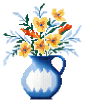 PNG  Cross Stitch Flower Vase Embroidery Graphics Pattern.