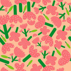 Vector floral pattern cute flowers orange background design with small red flowers