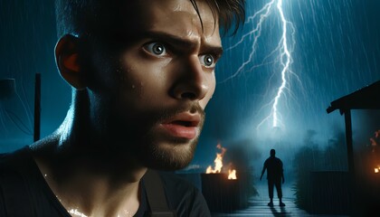 번개가 내리치는 날의 한 남자