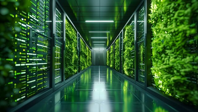 Innovative green cloud technology and data center storage using renewable energy. Concept Green Technology, Cloud Computing, Data Centers, Renewable Energy, Innovation