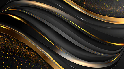 Abstract Template of Gold and Black Stripes with Elegant Geometric Design, Luxurious Background with Metallic Shine, Modern Artistic Pattern, Generative AI

