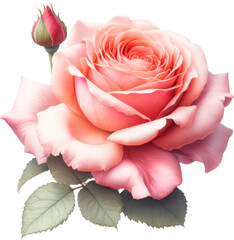 Amazing rose flower isolated on a transparent background. Cut out, close-up.
