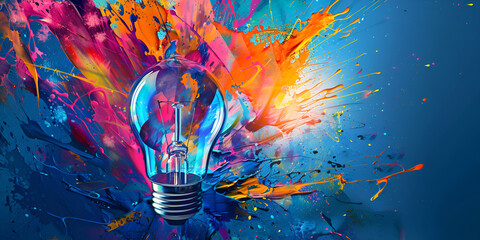 Creativity Concept with Lightbulb Made from Oil Paint, Innovative Artistic Idea Illuminating...