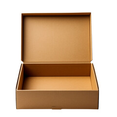 Empty cardboard gift box with open lid isolated on transparent background