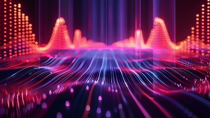 Immersive D Sound Wave Visual Background with Neon Lines and High Frequencies. Concept Immersive D Sound Wave, Neon Lines, High Frequencies, Visual Background