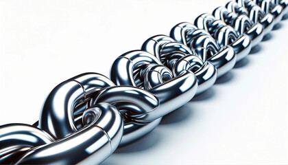close-up view of a metal chain on white background