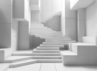 Obraz premium 3D rendering of a modern geometric staircase in a white void