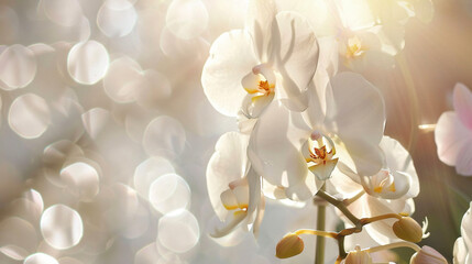 Close-up of white orchids on light background