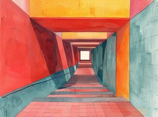 An illustration of a colorful tunnel with stairs