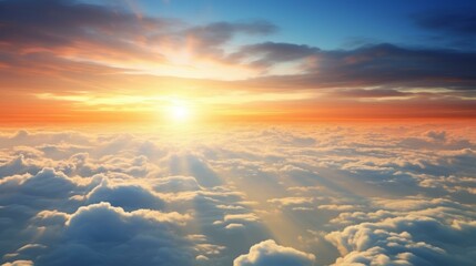 Beautiful sunset view from above the clouds