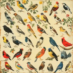 Fototapeta premium Vintage Ornithology Illustration of Colorful Birds