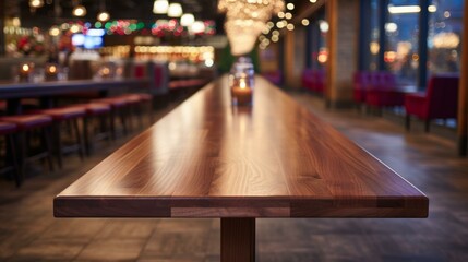 Walnut wood table in a restaurant