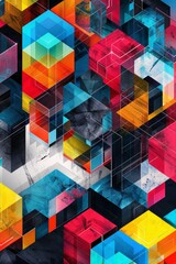 A digital art piece featuring an isometric view of colorful blocks arranged in a repeating pattern, creating the illusion that they form endless rows and layers, with a black background to accentuate