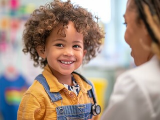 Toddler smiling at doctor during checkup