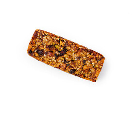 Single granola bar on white