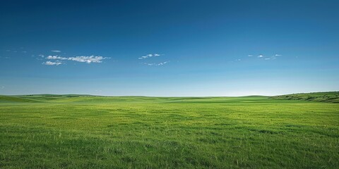 Fototapeta premium Green Grass Field Under Blue Sky