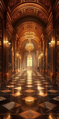 Obraz premium ornate hallway with marble floor and golden walls