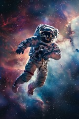 Fototapeta premium Astronaut in spacesuit floating in the vastness of space