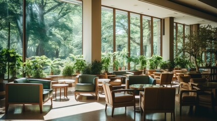Obraz premium Indoor plants in a room with large windows