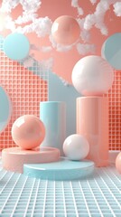 Fototapeta premium 3D rendering of a pink and blue geometric background