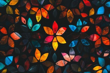 Abstract image of vibrant color patterns on dark surface -  image with multicolored geometric forms on black background