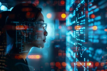 Fototapeta premium IT specialist analysing data information technology, copy space
