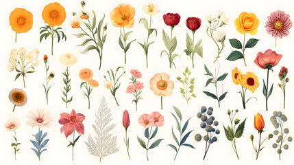 Naklejka premium Digital watercolor flowers clip art set print pattern flower abstract graphic poster background