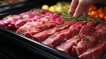 Raw beef tenderloin steaks with rosemary
