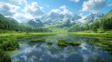 Mountains and lake in a valley