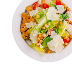 Fresh caesar salad on white plate